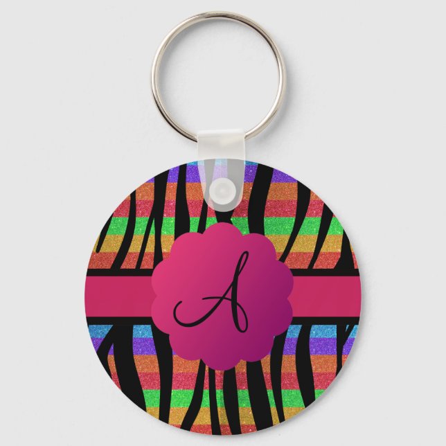 Rainbow-Glitzer-Zebrastreifen mit Monogramm Schlüsselanhänger (Vorderseite)