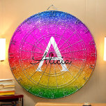 Rainbow Glitzern Yellow Green Lila Name Dartboard Dartscheibe<br><div class="desc">Rainbow Dartboard mit Imitaten Gelb Grün Lila Glitzer. Mehr Produkte mit diesem Design sind in der folgenden Kollektion zu finden.</div>