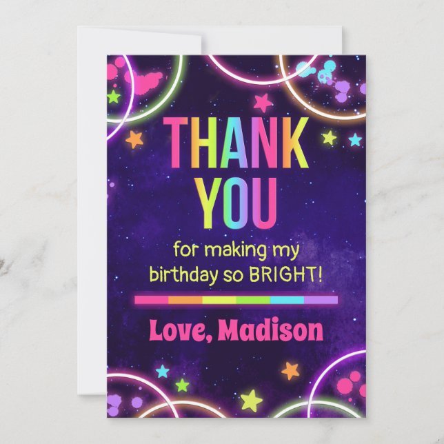 Rainbow Glow Birthday Party Merci Cartes (Devant)