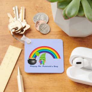 Rainbow Gnome Pot of Gold St Paddys Day Metal Sq Schlüsselanhänger