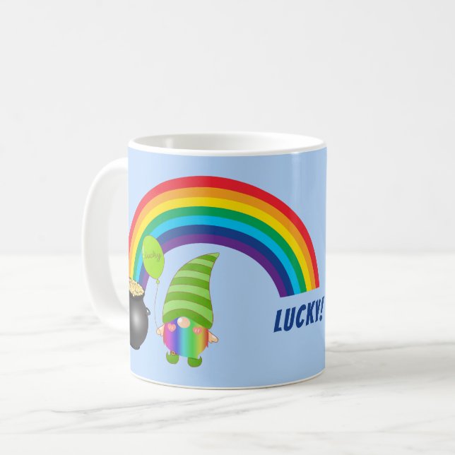 Rainbow Gnome Pot of Gold St Patricks Day Kaffeetasse (Vorderseite Links)
