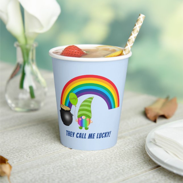 Rainbow Gnome Pot of Gold St Patricks Day Pappbecher (In Situ)