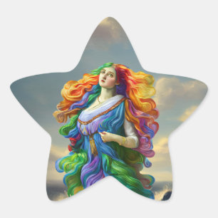Rainbow Goddess digitale Malerei Originalkunst Stern-Aufkleber