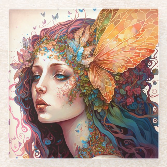 Rainbow Goddess Fantasy Art Glasuntersetzer (Vorderseite)