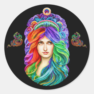 Rainbow Goddess Queen Fantasy Art Runder Aufkleber
