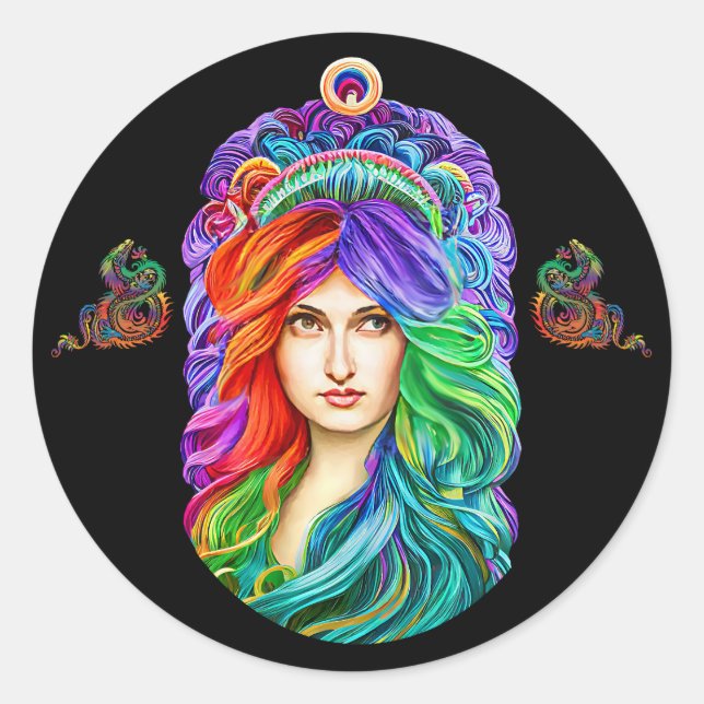 Rainbow Goddess Queen Fantasy Art Runder Aufkleber (Vorderseite)