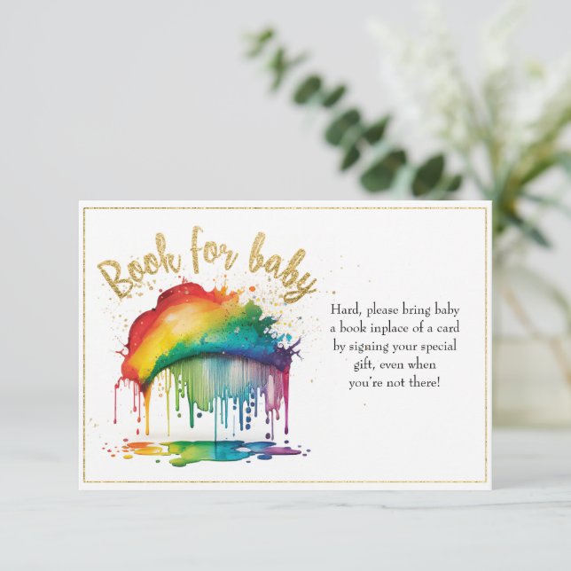 Rainbow Gold Baby Showbücher für Babykarten Einladung (Stehend Vorderseite)