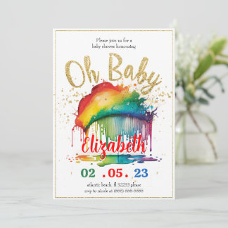 Rainbow Gold Glitzer Kinderdusche Einladung