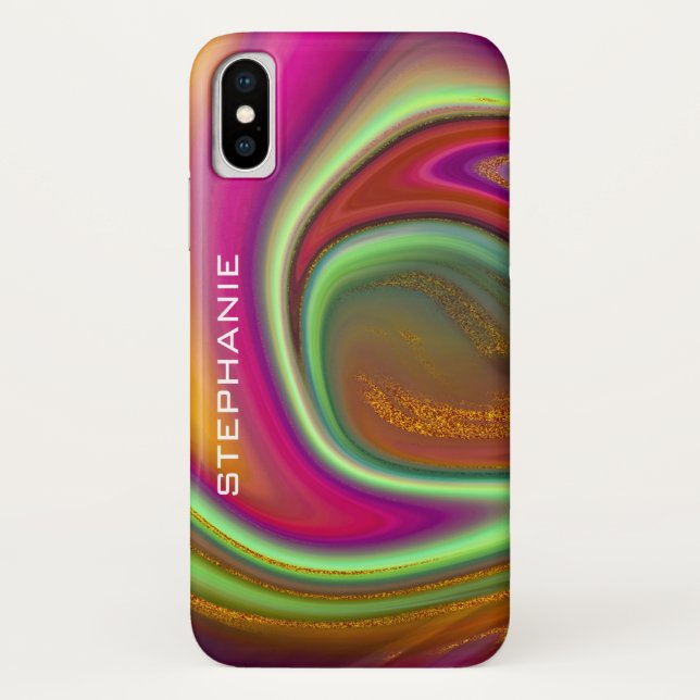 Rainbow Gold Marble Agate Monogram Case-Mate iPhone Hülle (Rückseite)
