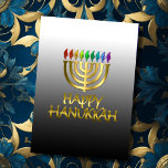 Rainbow Gold Menorah Flames Happy Hanukkah Card Feiertagskarte<br><div class="desc">Unterkunft thematisch von Umua entworfen. Gedruckt und ausgeliefert von Zazzle oder ihren Partnern.</div>