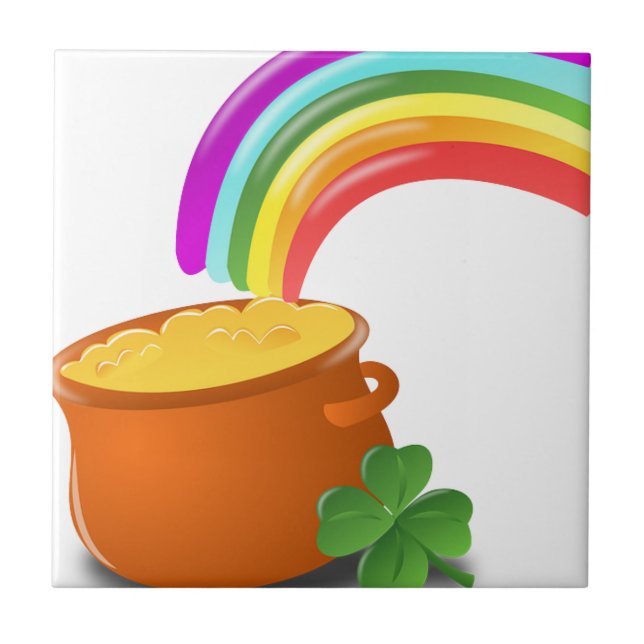 Rainbow Gold Pot Lucky Irish Sky Irland farbenfroh Fliese (Vorderseite)