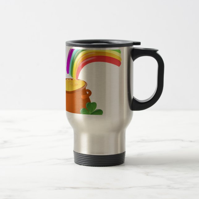 Rainbow Gold Pot Lucky Irish Sky Irland farbenfroh Reisebecher (Rechts)