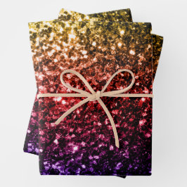 Rainbow-gold-rote lila Imitate Glitzer Glitzern Geschenkpapier Set