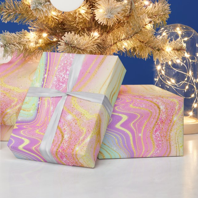 Rainbow Gradient and Gold Foil Strata Geschenkpapier (Feiertage)