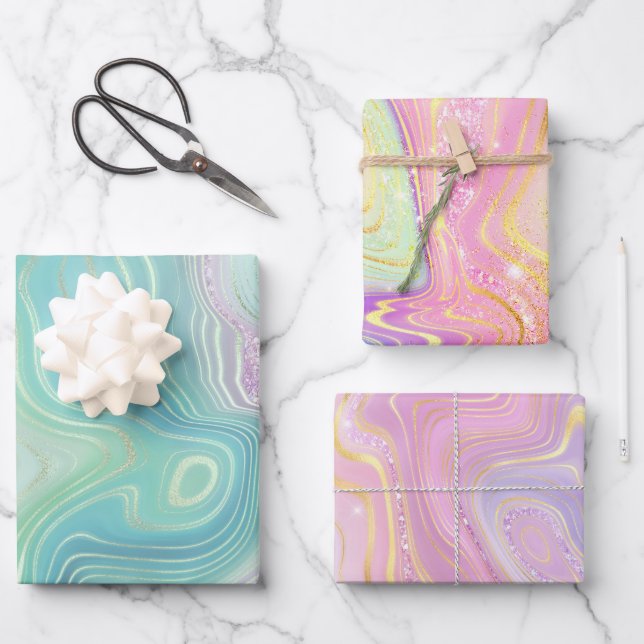 Rainbow Gradient and Gold Foil Strata Geschenkpapier Set (Vorderseite)