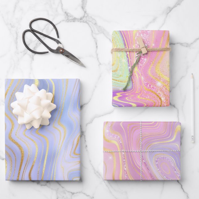 Rainbow Gradient and Gold Foil Strata Geschenkpapier Set (Vorderseite)