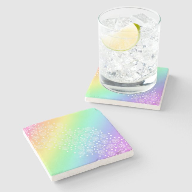 Rainbow Gradient Circles and Dots Steinuntersetzer (Seitenansicht)