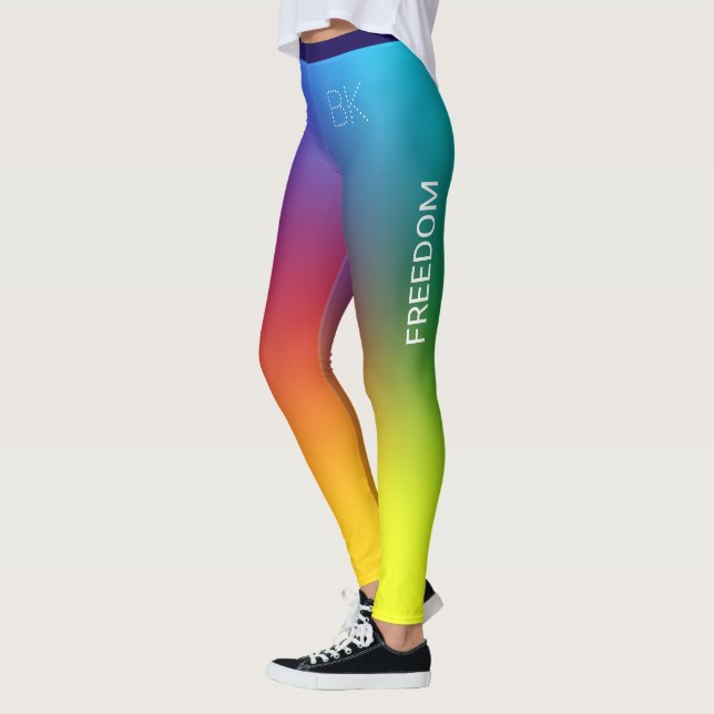 Rainbow-Gradient, Freedom, Monogramm Personalisier Leggings (Links)