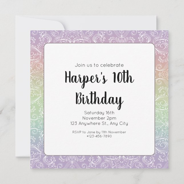 Rainbow Gradient Lace Pattern Geburtstag Einladung (Rückseite)