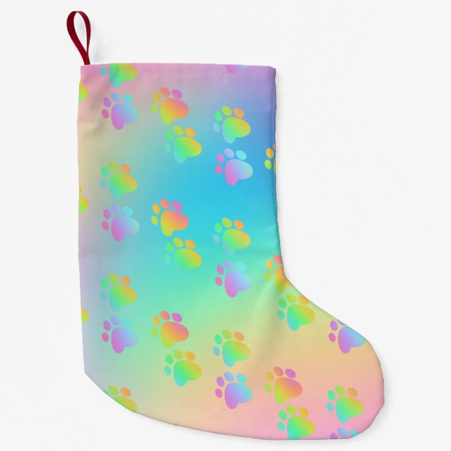 Rainbow Gradient Paw Prints Kleiner Weihnachtsstrumpf (Vorderseite)