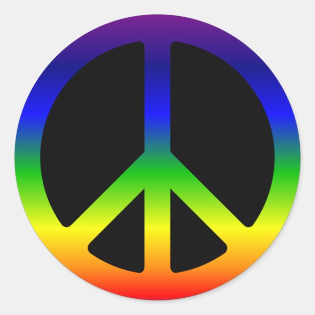 Rainbow Gradient Peace Symbol auf schwarz Runder Aufkleber (Vorderseite)