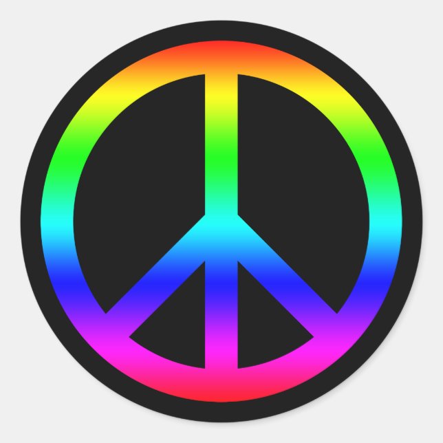 Rainbow Gradient Peace Symbol Sign On Black Runder Aufkleber (Vorderseite)
