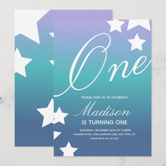 Rainbow Gradient Stars Jegliche farbige Einladung (Vorne/Hinten)