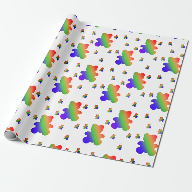Rainbow Gradient Teddy Bear Muster Geschenkpapier (Ungerollt)