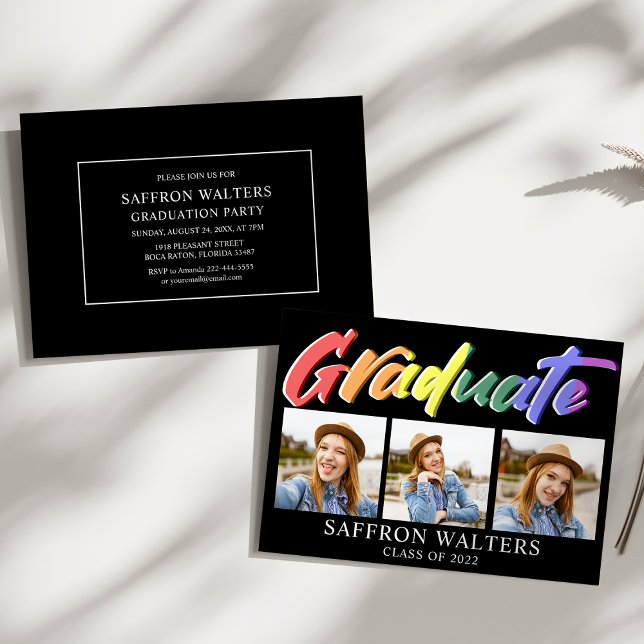 Rainbow Graduate 3 Photo Graduate Invitation (Créateur téléchargé)
