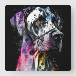 Rainbow Great Dane Quadratische Wanduhr