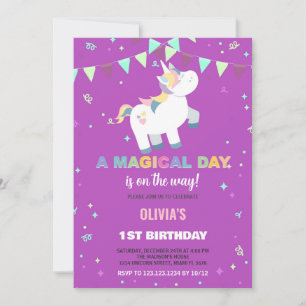 Rainbow Green Fly Unicorn Invitations Anniversaire