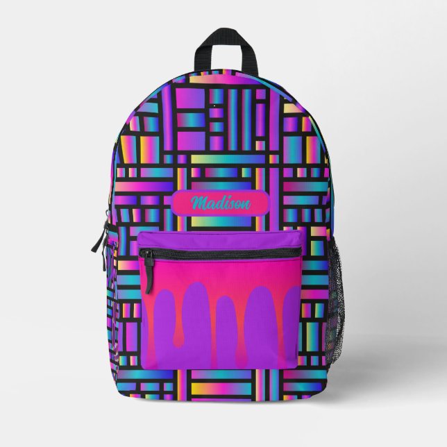 Rainbow Grid Glow Personalized Drip Pocket Edition Bedruckter Rucksack (Vorderseite)