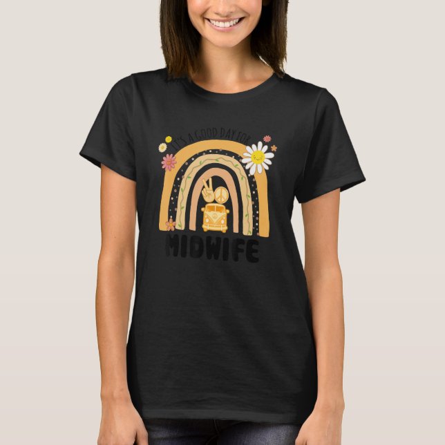 Rainbow Groovy Peace Midfrau Vintag T-Shirt (Vorderseite)