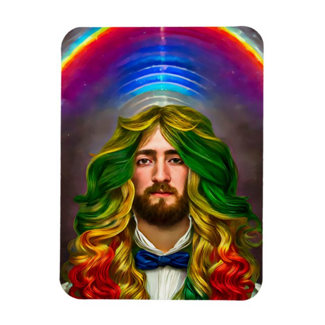 Rainbow Hair Man Man of Liebe Fantasy surreal LGBT Magnet (Vertikal)