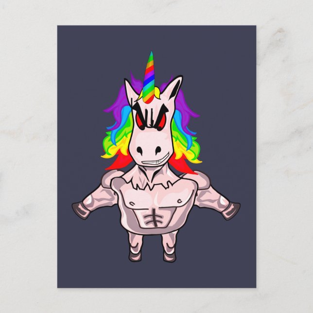 Rainbow-Hair Muskel-Einhorn-Gebäude Postkarte (Vorderseite)