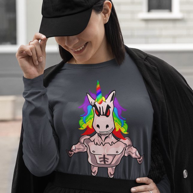 Rainbow-Hair Muskel-Einhorn-Gebäude T-Shirt (Rainbow Hair Muscular Unicorn Body Building T-Shirt)