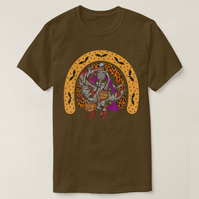 Rainbow Halloween Skeleton Riding Mummy Dinosaur T T-Shirt (Design vorne)