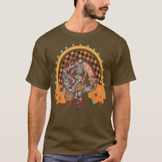 Rainbow Halloween Skeleton Riding Mummy Dinosaur T T-Shirt