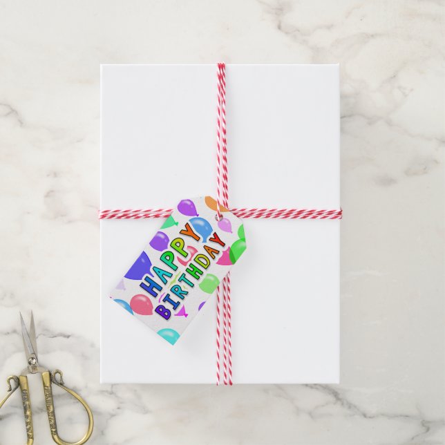 Rainbow Happy Birthday Multicolored Balloons Geschenkanhänger (Mit Garn)