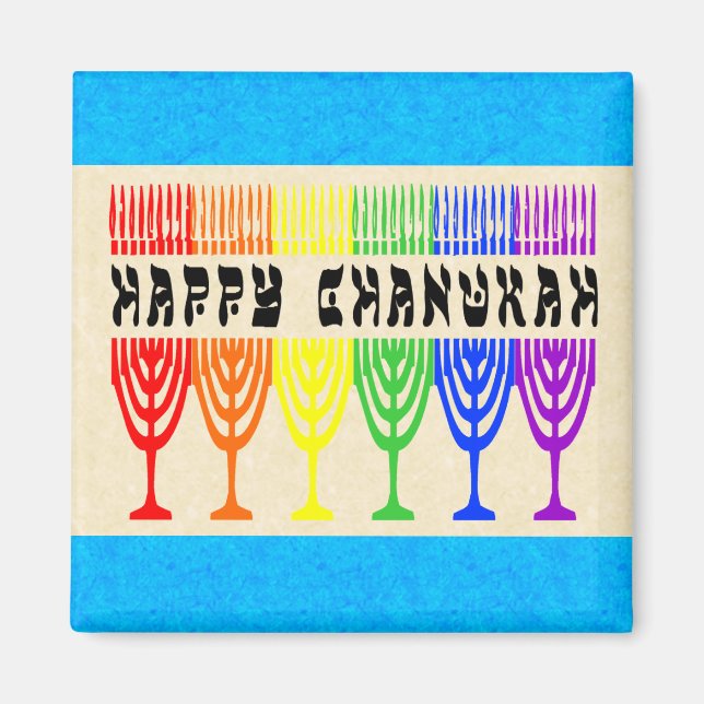 Rainbow Happy Chanukah Magnets (Devant)