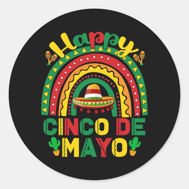 Rainbow Happy Cinco De Mayo Party Mexikanisch Funn Runder Aufkleber (Vorderseite)