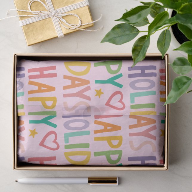 Rainbow HAPPY FERIEN HandGezeichnet Weihnachten Ni Seidenpapier (Geschenk)
