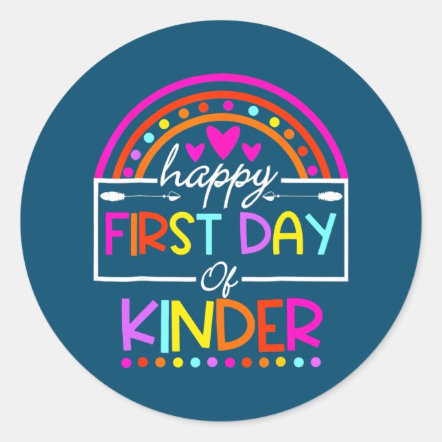 Rainbow Happy First Day Kindergarten Lehrer Zurück Runder Aufkleber (Vorderseite)
