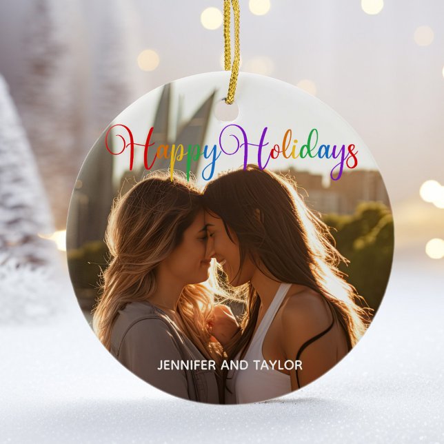 Rainbow Happy Holidays LGBTQ Foto Keramik Ornament (Von Creator hochgeladen)
