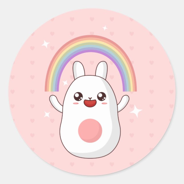 Rainbow Happy Rabbit Runder Aufkleber (Vorderseite)