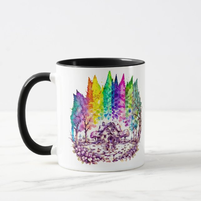 "Rainbow Haven: Ein traumhafter Retreat" Tasse (Links)