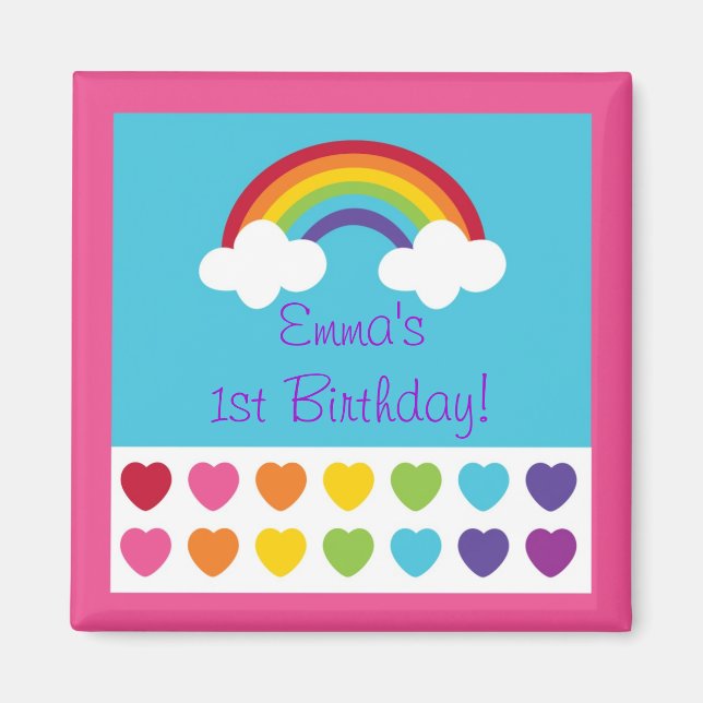 Rainbow Heart Birthday Party Gefälligkeitsmagnete Magnet (Vorne)