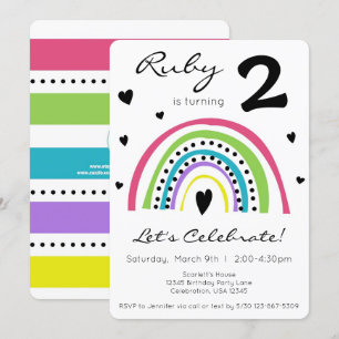 Rainbow & Heart Colorful Boho Little Girl Geburtst Einladung