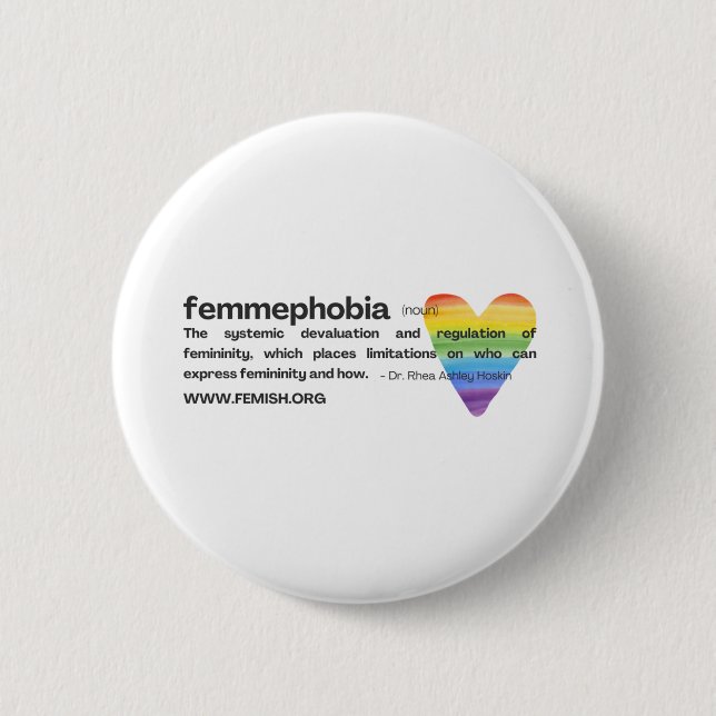 Rainbow Heart FEMMEPHOBIA Button (Vorderseite)