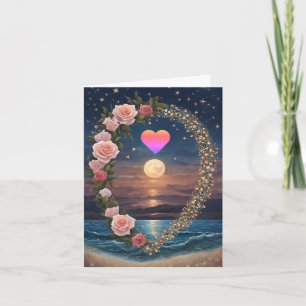 Rainbow Heart Full Moon Rose Wreath Valentine Feiertagskarte